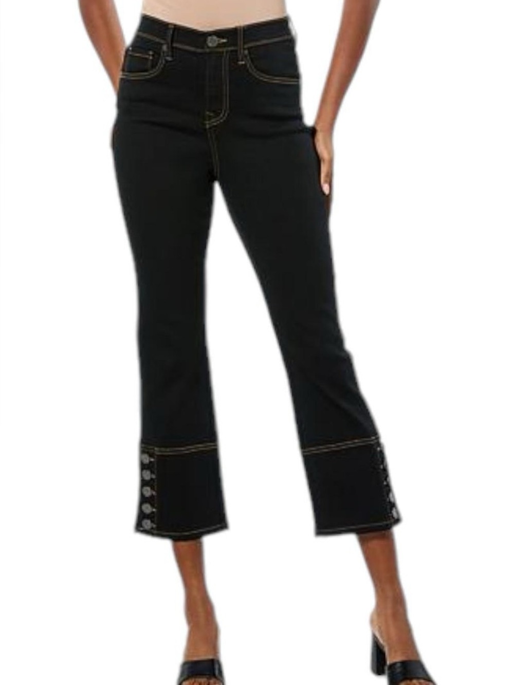 DG2 by Diane Gilman Dark Wash Cropped Ankle Jeans with Button-Cuff Detail
